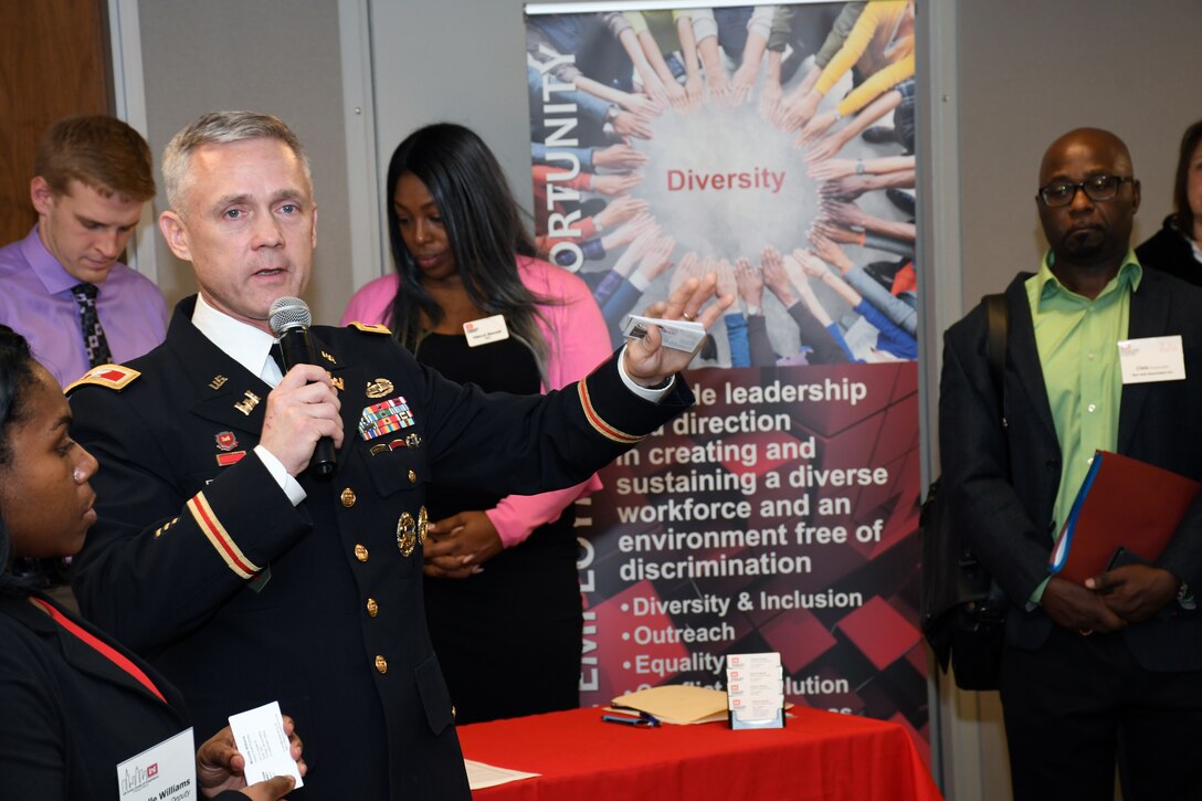 The U.S. Army Corps of Engineers Chicago District hosted a Business Opportunities Open House Feb. 20 for large and small firms, nonprofit agencies, higher education institutions, and partners to meet District leadership, Program Managers, Project Engineers, Contracting, Small Business, and other District personnel to discuss upcoming projects, solicitations, and business opportunities. (U.S. Army photo by Patrick Bray/Released)