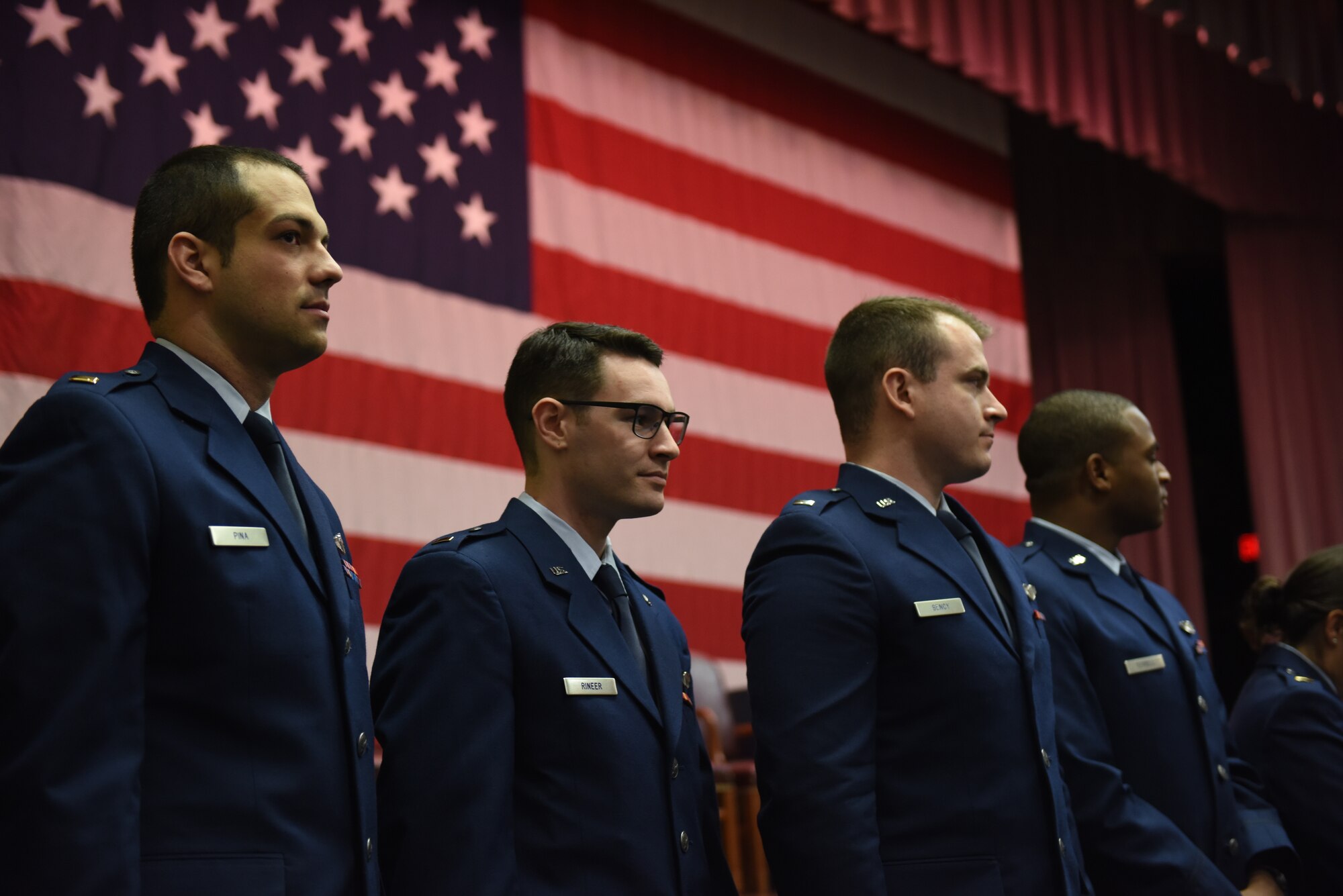 Students from Specialized Undergraduate Pilot Training Class 19-06 are recognized at their graduation ceremony Feb. 15, 2019, on Columbus Air Force Base, Mississippi. The students endured a 53-week training program in order to earn the title of an Air Force pilot. (U.S. Air Force photo by Senior Airmen Beaux Hebert)
