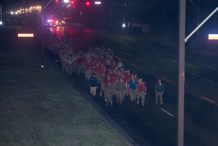 Hundreds of Special Tactics (ST) Airmen and Special Warfare trainees gathered early morning to begin an 830-mile ruck march across five states in tribute to U.S. Air Force Staff Sgt. Dylan J. Elchin, along with 19 other ST Airmen, who have been killed in action since 9/11, Feb. 22, 2019, at Joint Base San Antonio-Lackland Medina Annex.