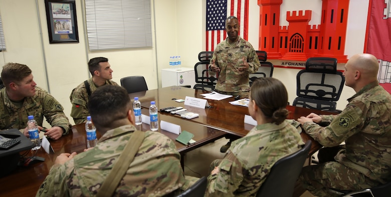 A new generation of engineers get a briefing from USACE District Commander, Col. Jason Kelly.