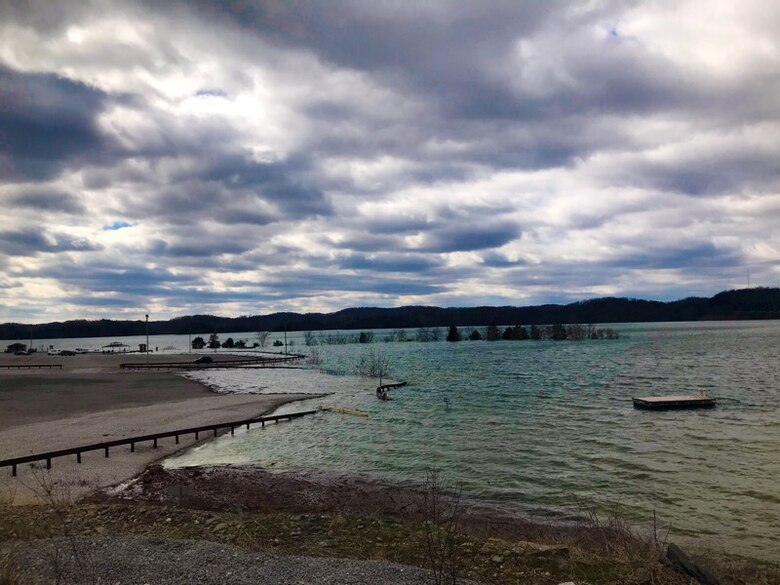 Water covers Lake Cumberland’s Holcomb’s Landing Feb. 24, 2019 near Wolf Creek Dam in Jamestown, Ky. The lake is at its highest level since the Corps of Engineers constructed the dam 70 years ago. (USACE photo by Misty Cravens)