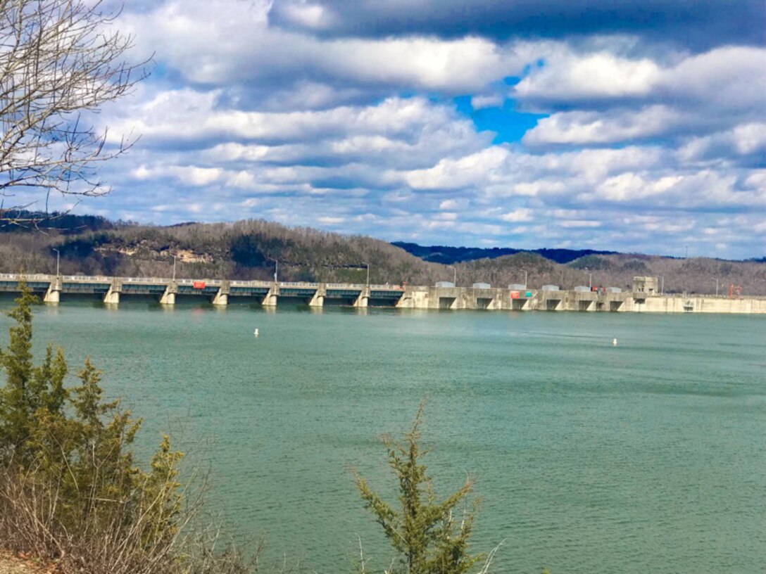 This is the water level Feb. 24, 2019 at Wolf Creek Dam in Jamestown, Ky. The lake is at its highest level since the Corps of Engineers constructed the dam 70 years ago. (USACE photo by Misty Cravens)