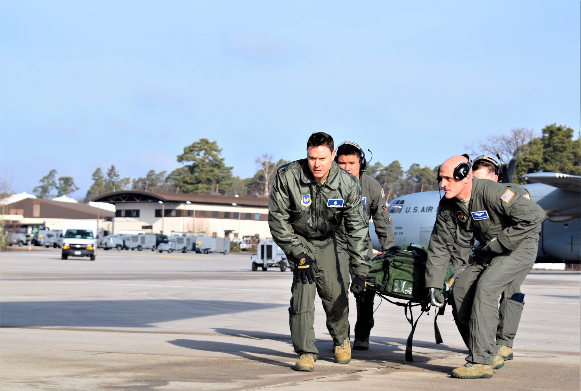 U.S Air Force personnel during aeromedical training mission.