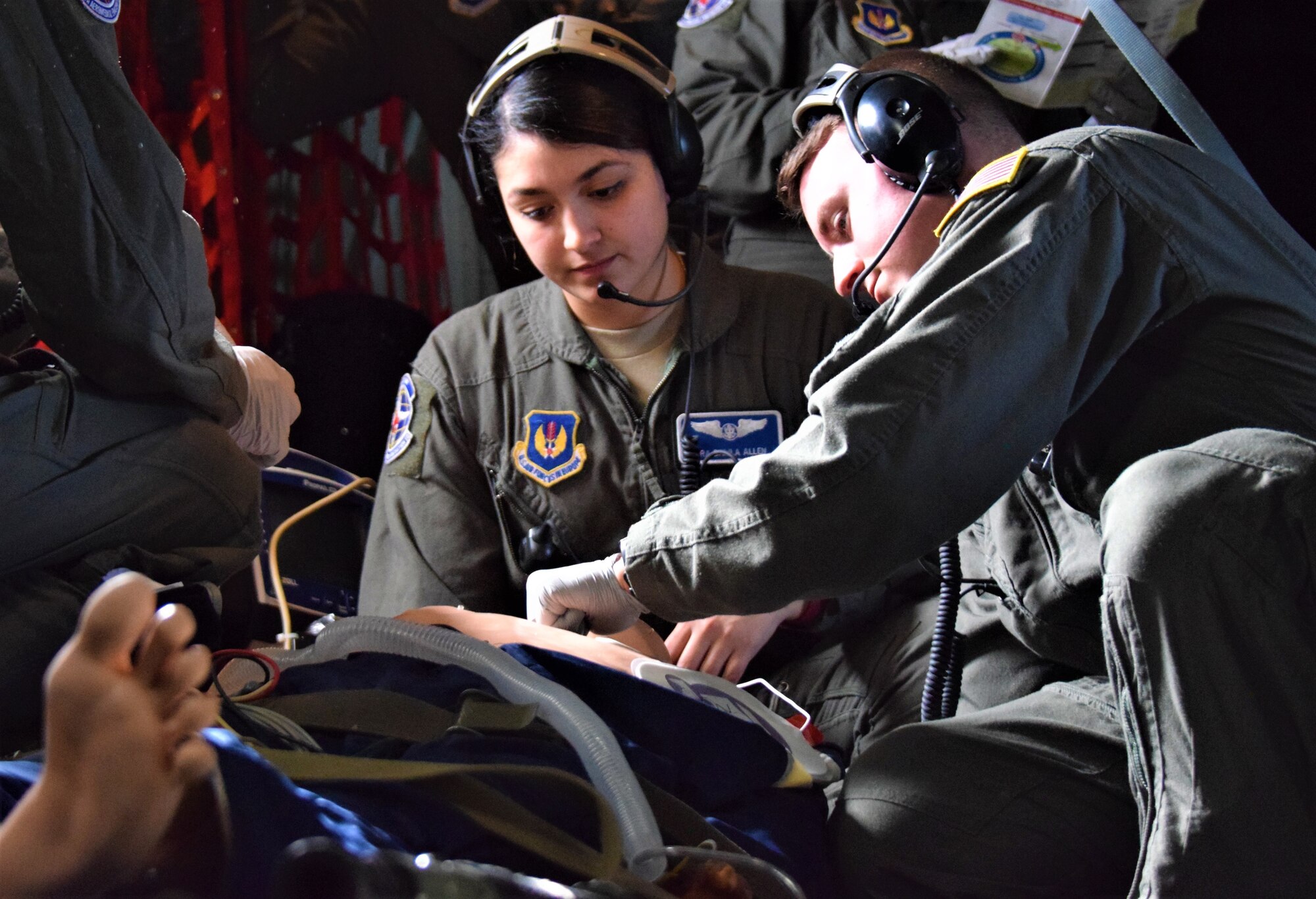 U.S Air Force personnel during aeromedical training mission.