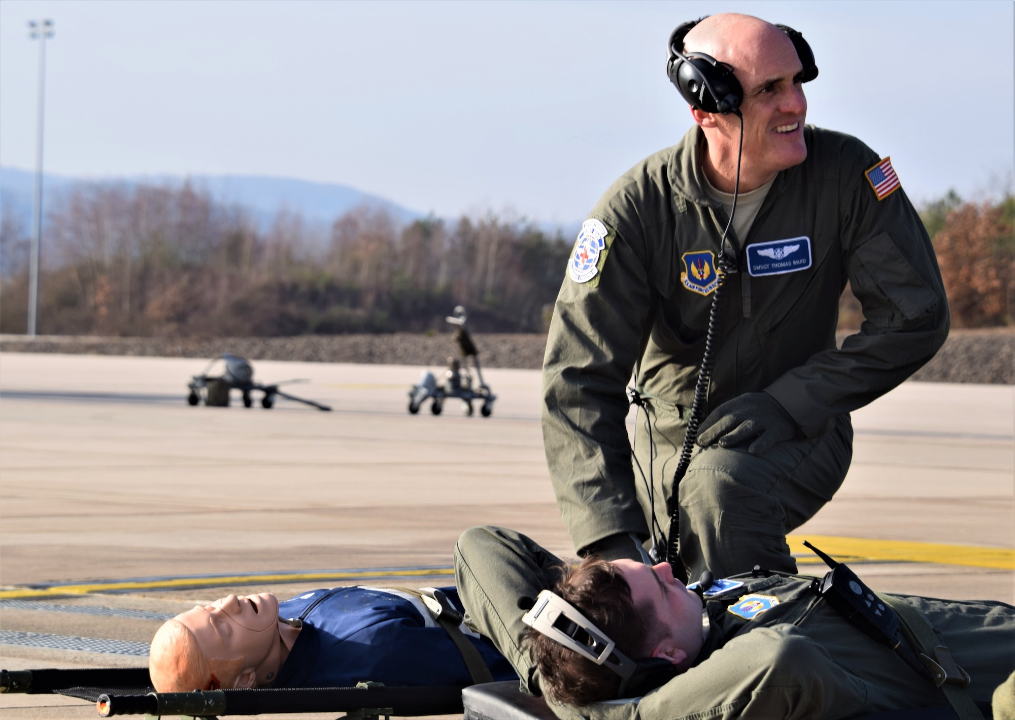 U.S Air Force personnel during aeromedical training mission.