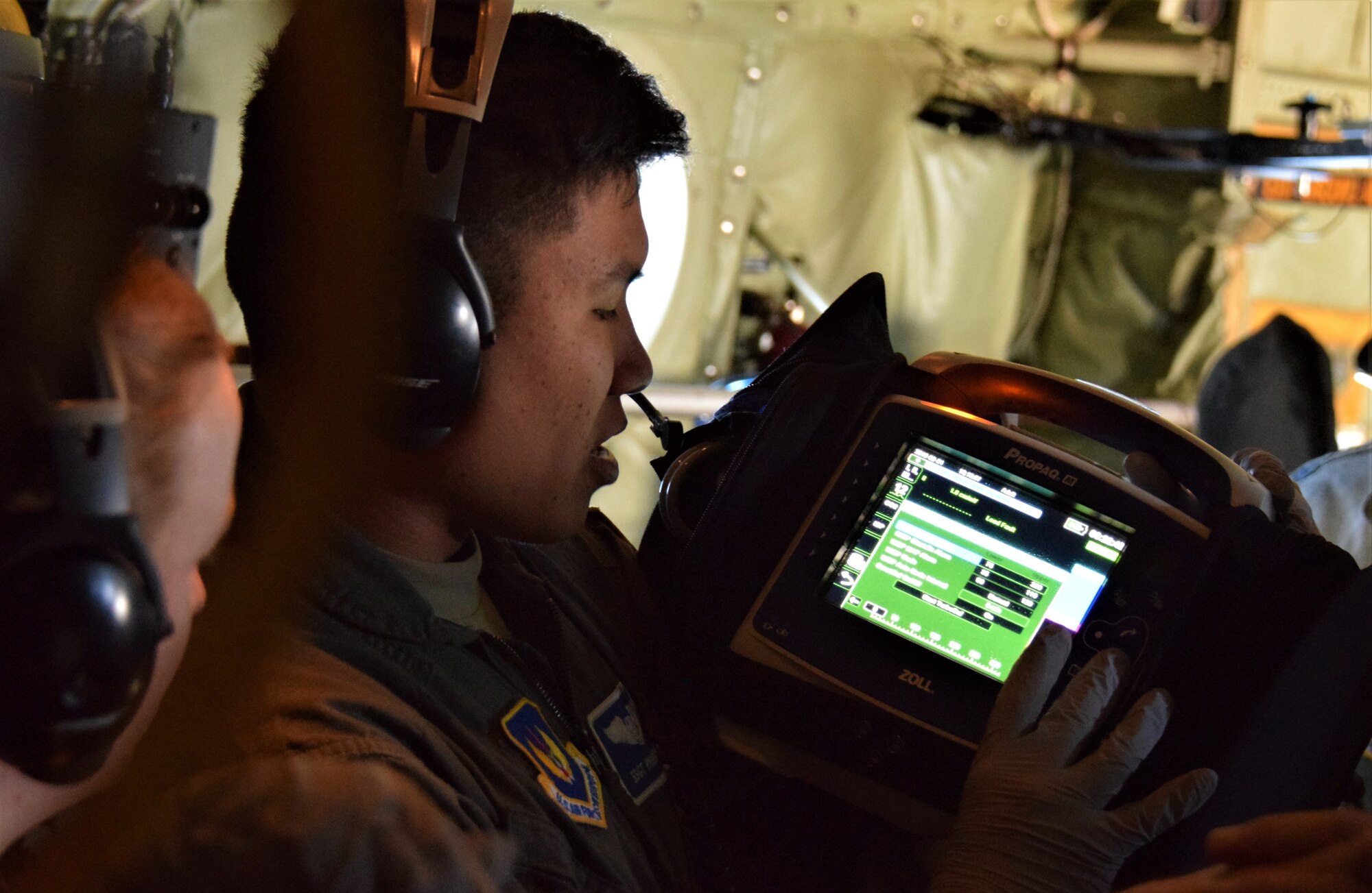 U.S Air Force personnel during aeromedical training mission.