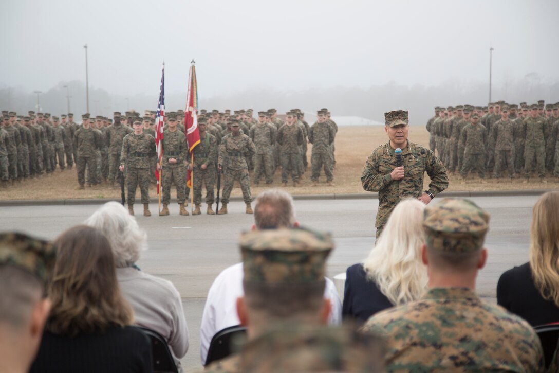 U.S. Marine Corps Forces, Special Operations Command celebrated its 13th anniversary on Marine Corps Base Camp Lejeune, N.C., Feb. 21, 2019. The anniversary event included a battle colors rededication ceremony to recognize some of the collective achievements by the service component. The commander, Maj. Gen. Daniel D. Yoo also awarded Marines and Sailors for their exemplary performance. Since the unit’s inception, Raiders, a name adopted in 2015 in recognition of their forbearers, have earned more than 300 valor awards and have found themselves in 17 countries to conduct more than 300 operational deployments, ranging from 14-man Marine Special Operations Teams, to Combined Joint Special Operations Task Forces overseeing American and coalition special operations forces; a scalable force, much like their conventional Marine brethren. (U.S. Marine Corps photo by Cpl. Bryann K. Whitley)