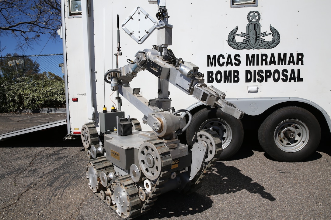 Explosive Ordnance Disposal (EOD) Technicians with  Headquarters and Headquarters Squadron, visited the San Carlos Branch Library during the 2nd Annual Robotic Showcase Extravaganza 2019 in San Diego, Calif., Feb. 23. The Marines attended this event to teach students about robotics as well as foster cohesion with the surrounding community. (U.S. Marine Corps photo by Sgt. Sarah Ralph)