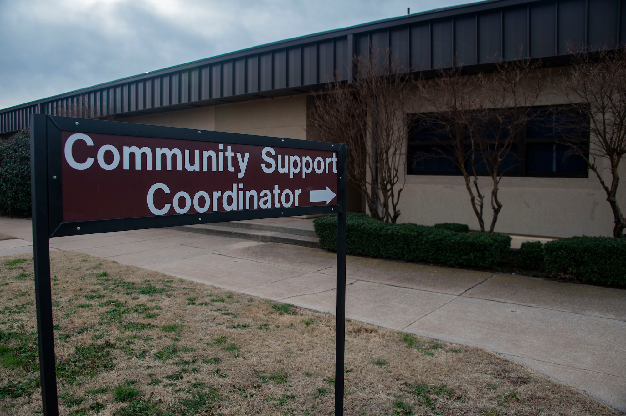 The community support coordinator sign points to the Airmen Resiliency Center
