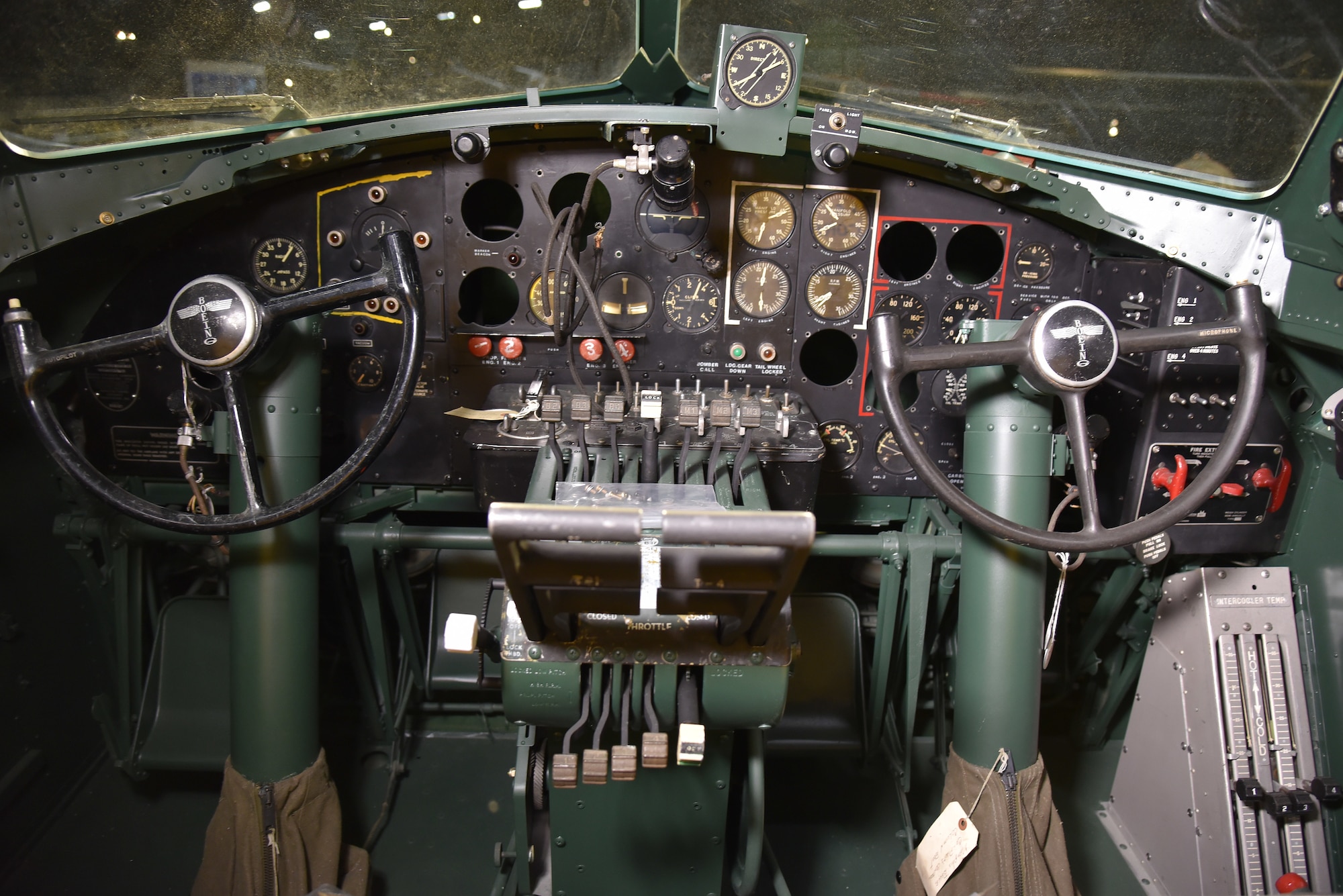 DAYTON, Ohio -- Cockpit view of the Boeing B-17F Memphis Belle on Nov. 18, 2018 at the National Museum of the U.S. Air Force. The cockpit was still undergoing restoration at the time this photo was taken. (U.S. Air Force photo by Ken LaRock)
