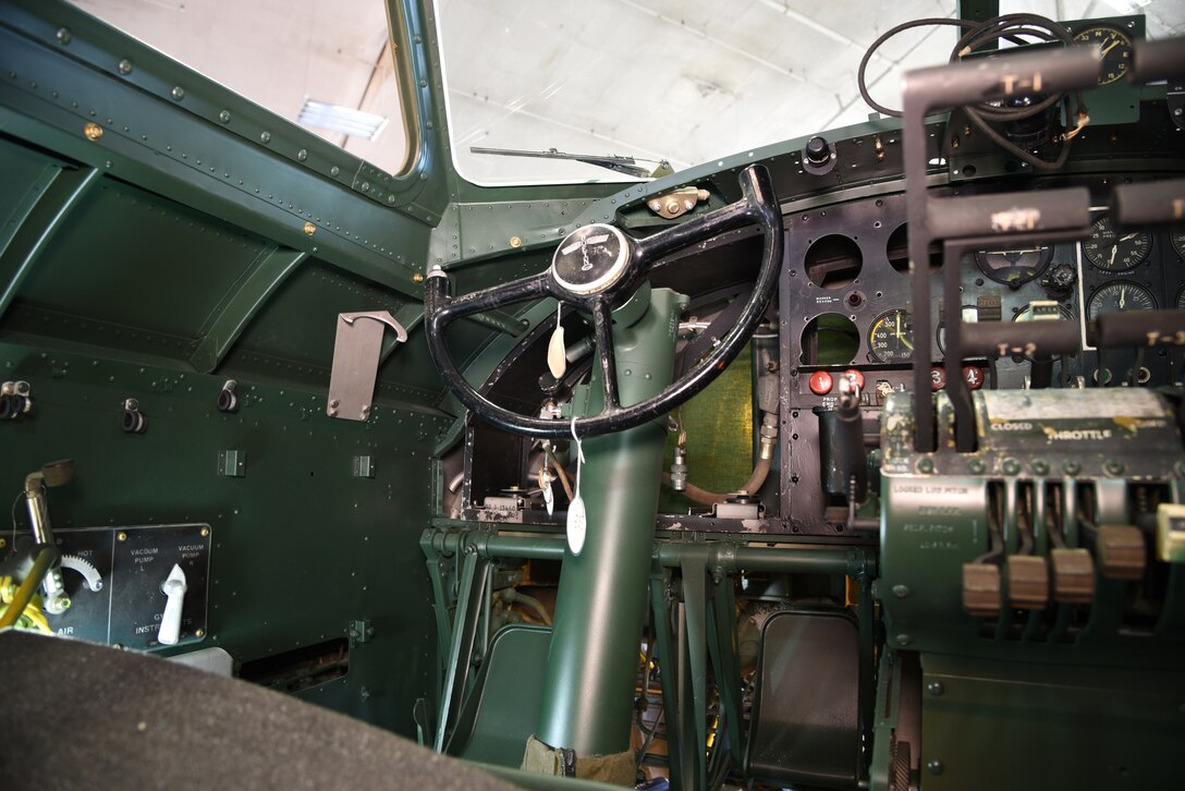 DAYTON, Ohio -- The Boeing B-17F Memphis Belle cockpit undergoing restoration on March 6, 2018 at the National Museum of the U.S. Air Force's restoration hangar. (U.S. Air Force photo by Ken LaRock)