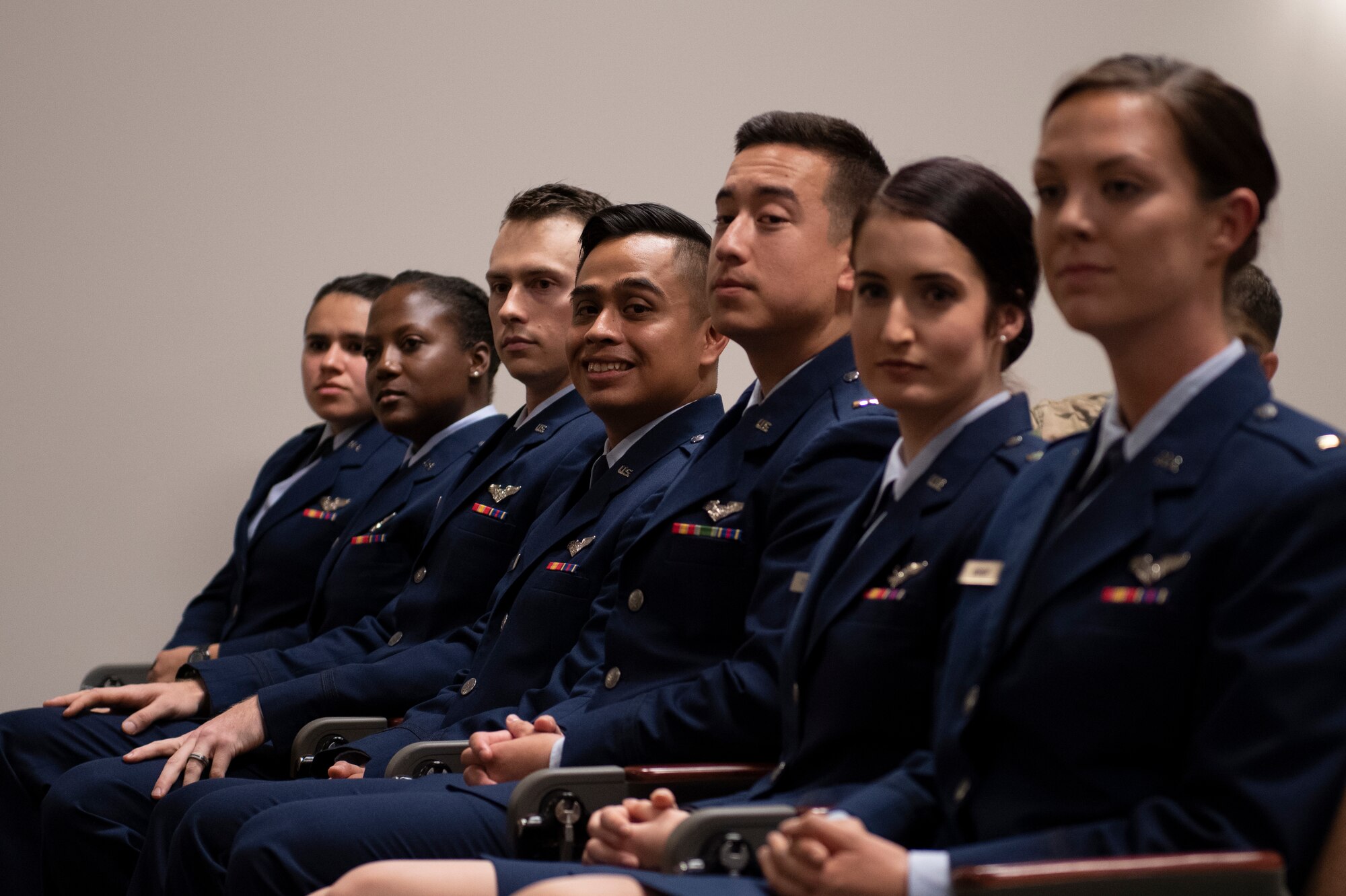 Seven newly commissioned Airmen graduated from the Air Battle Manager training program at Tyndall Air Force Base, Fla., Feb. 22, 2019. Air Battle Managers' primary responsibility includes providing command and control in battle and ensuring combat aircraft find, identify and destroy their targets.
