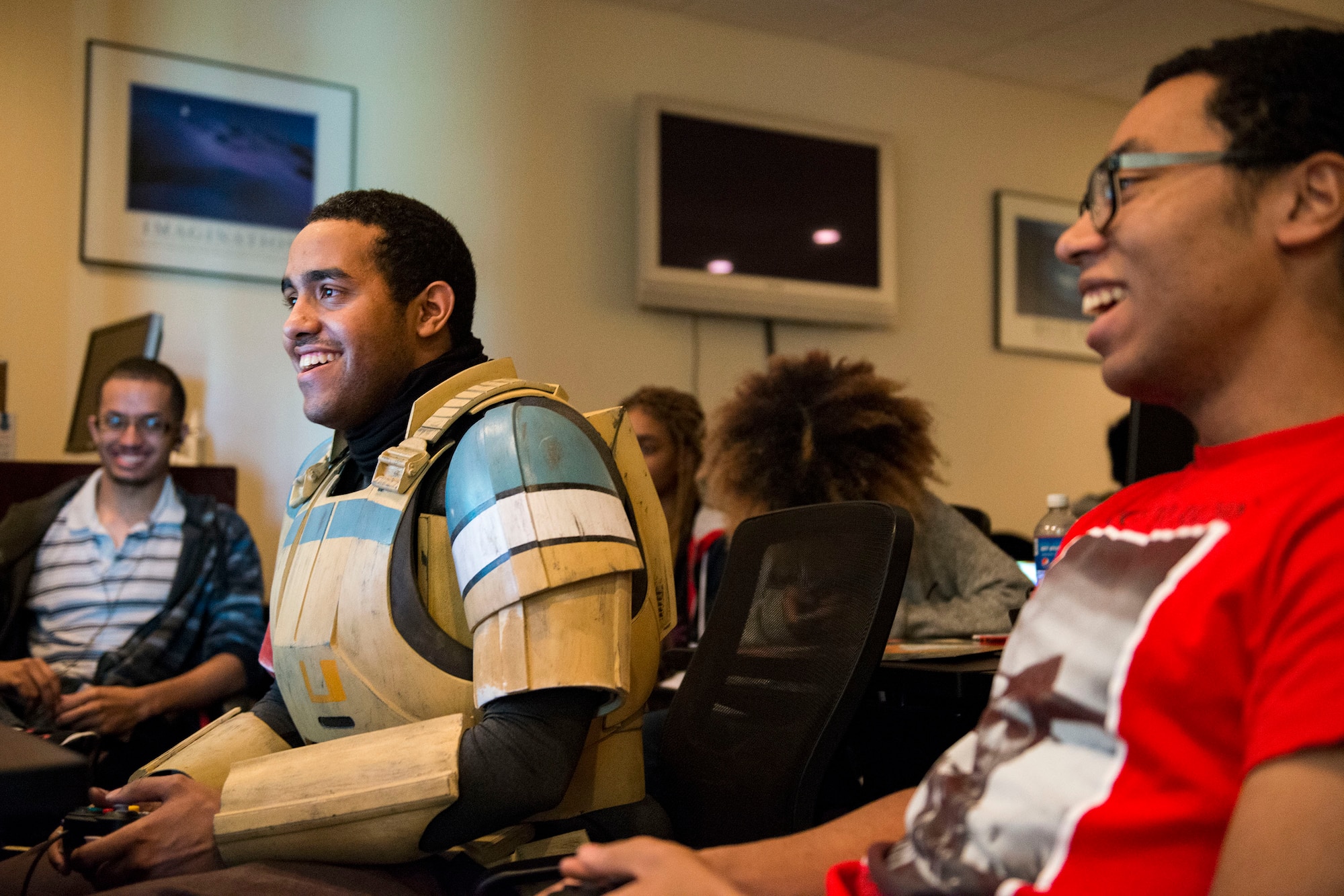 Guests participate in a video game tournament during Cub Con II, a multi-genre entertainment convention, Feb. 23, 2019, at Moody Air Force Base, Ga. At the convention, guests were able to participate in board and card games, a video game tournament and a “Star Wars” panel. The event served as an opportunity to give Team Moody a chance to experience the anime and comic book culture. (U.S. Air Force photo by Airman 1st Class Erick Requadt)