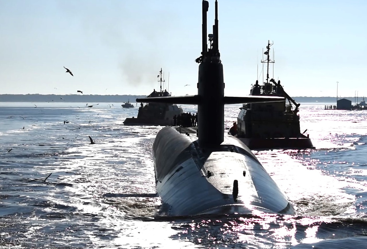 Submarine arriving at home port