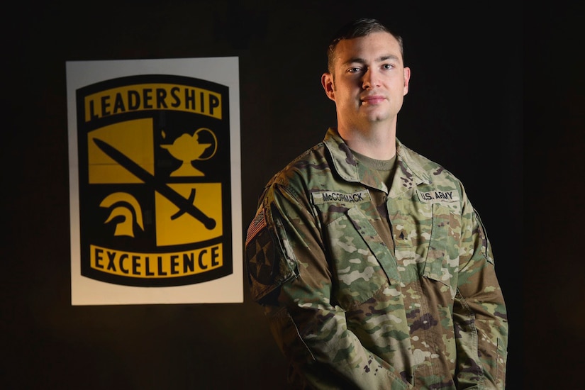 Army Cadet Jacob McCormack poses for a portrait.