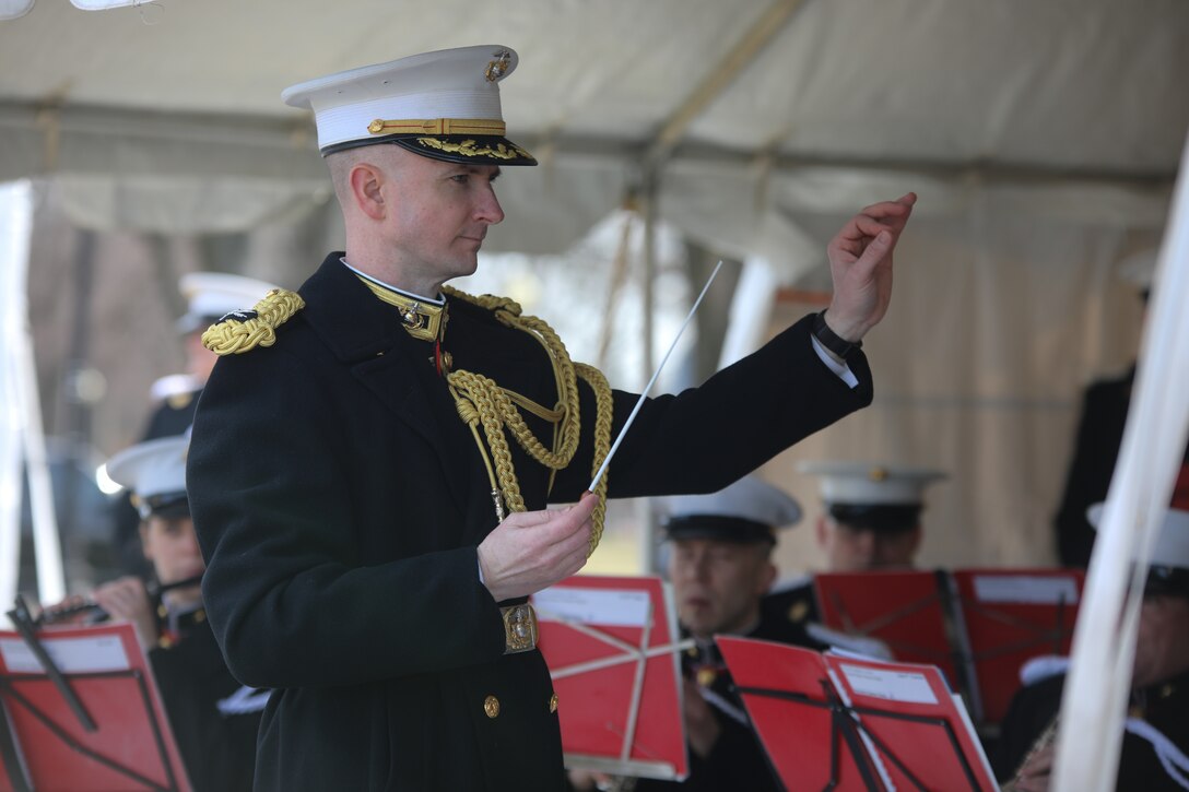 On Feb. 26, 2019, the U.S. Marine Band participated in the National Desert Storm and Desert Shield Memorial site dedication ceremony, located on the National Mall. Speakers included the former Vice President of the United States, Dick Cheney; Scott Stump, President and CEO of National Desert Storm War Memorial Association; Congressman Phil Roe, M.D. (R-Tenn.), Lieutenant Governor Jenean Hampton (R-Ky.), General Charles Albert “Chuck” Horner, USAF, (ret.); The Honorable Edward “Skip” Gnehm, Ambassador of the United States of America to Kuwait (1991); His Excellency Abdullah Al-Jaber Al-Sabah, the Ambassador of the State of Kuwait. (U.S. Marine Corps photo by Master Sgt. Amanda Simmons/released) More info about the site: http://www.ndswm.org/
