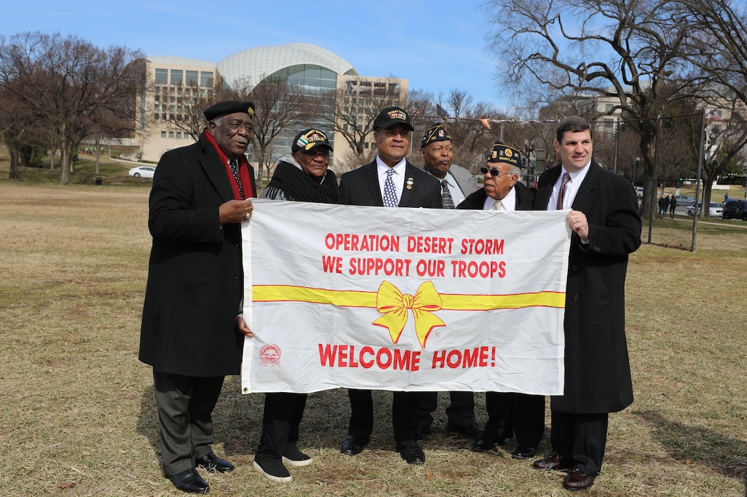 On Feb. 26, 2019, the U.S. Marine Band participated in the National Desert Storm and Desert Shield Memorial site dedication ceremony, located on the National Mall. Speakers included the former Vice President of the United States, Dick Cheney; Scott Stump, President and CEO of National Desert Storm War Memorial Association; Congressman Phil Roe, M.D. (R-Tenn.), Lieutenant Governor Jenean Hampton (R-Ky.), General Charles Albert “Chuck” Horner, USAF, (ret.); The Honorable Edward “Skip” Gnehm, Ambassador of the United States of America to Kuwait (1991); His Excellency Abdullah Al-Jaber Al-Sabah, the Ambassador of the State of Kuwait. (U.S. Marine Corps photo by Master Sgt. Amanda Simmons/released) More info about the site: http://www.ndswm.org/