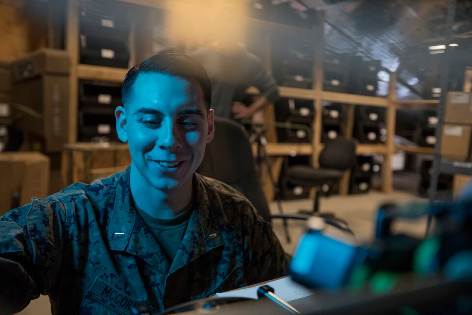 U.S. Marine Corps 1st Lt. Ryan McCormic, the motor transport officer with 2nd Battalion, 7th Marine Regiment, 1st Marine Division, showcases 3D printing capabilities at Marine Corps Air Ground Combat Center, Twentynine Palms, Calif., Feb. 19, 2018.