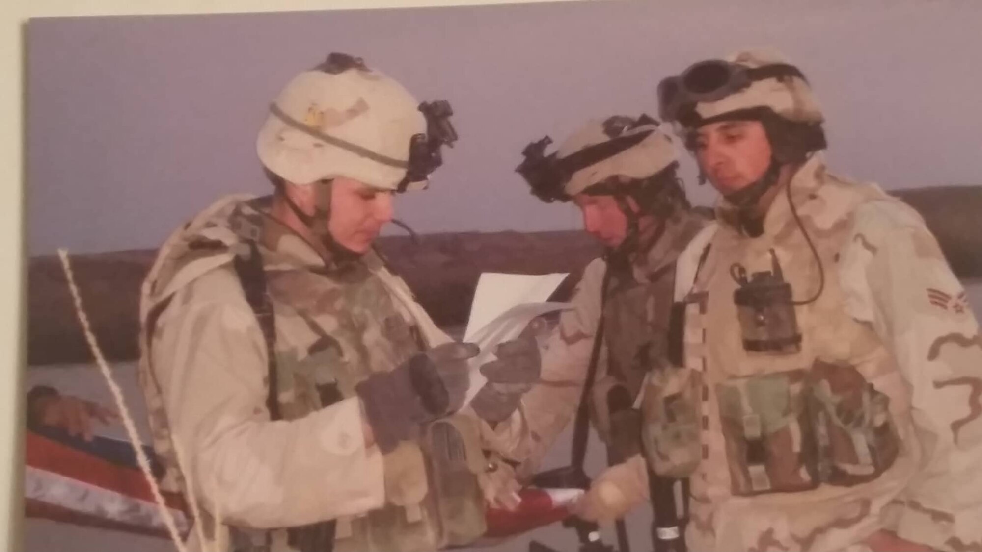 Senior Airman William Hinchcliff prepares to reenlist on the Tigris River, Iraq, Feb. 20, 2005. (Courtesy photo)