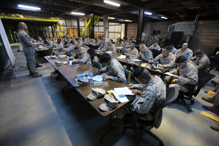 U.S. Marines with Fleet Anti-terrorism Security Team, Central Command, listen to U.S. Navy Lt. Kawika Segundo, a medical officer with Naval Amphibious Force, Task Force 51/5th Marine Expeditionary Brigade, provide instructions to fill out registration forms for the Salute to Life bone marrow donation program. The program was created to encourage service members and their families to register as bone marrow donors.