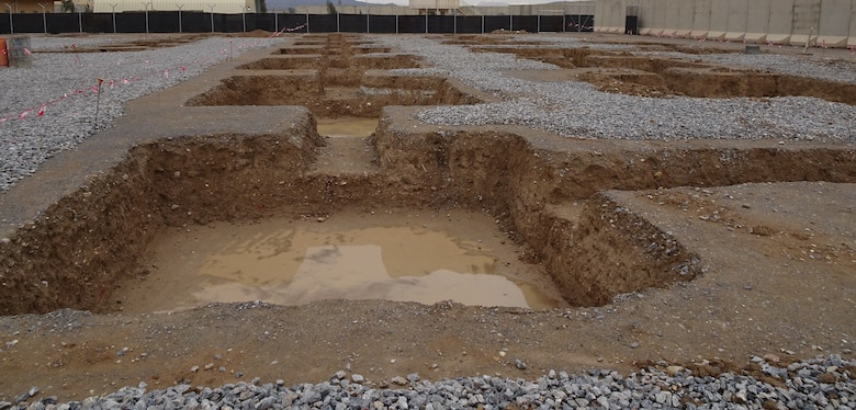Excavations for the new barracks facility on the right and the new dining facility on the left