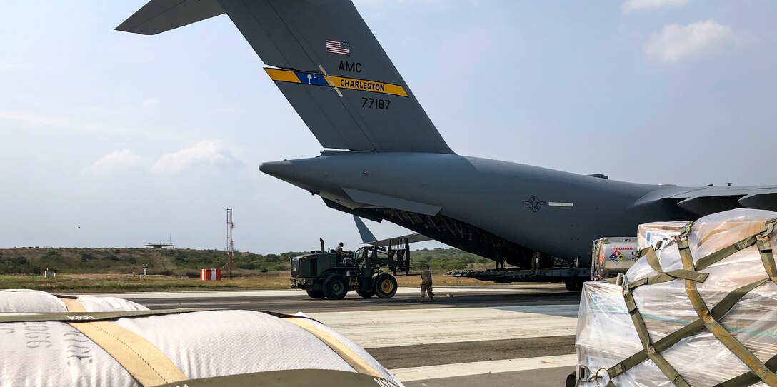 A group of Reservists from the 315th Airlift Wing from Joint Base Charleston delivered humanitarian aid Friday, Feb. 22, 2019, which will benefit the people of Venezuela.