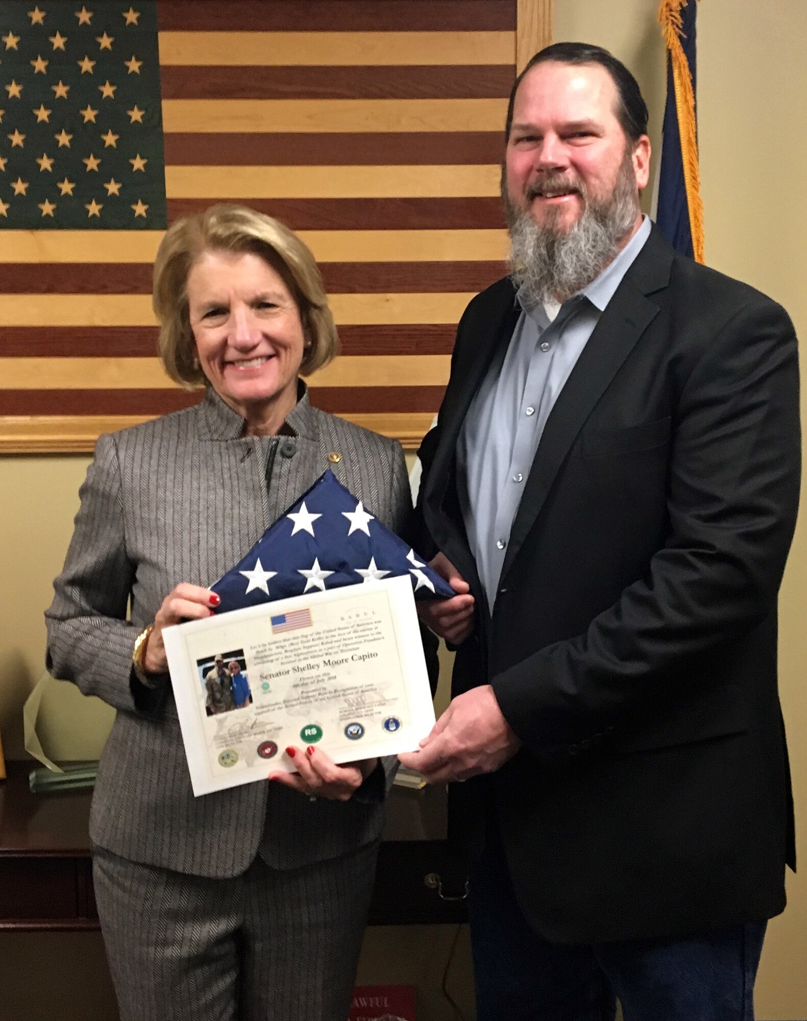 U.S. flag flown in Afghanistan presented to WV Senator