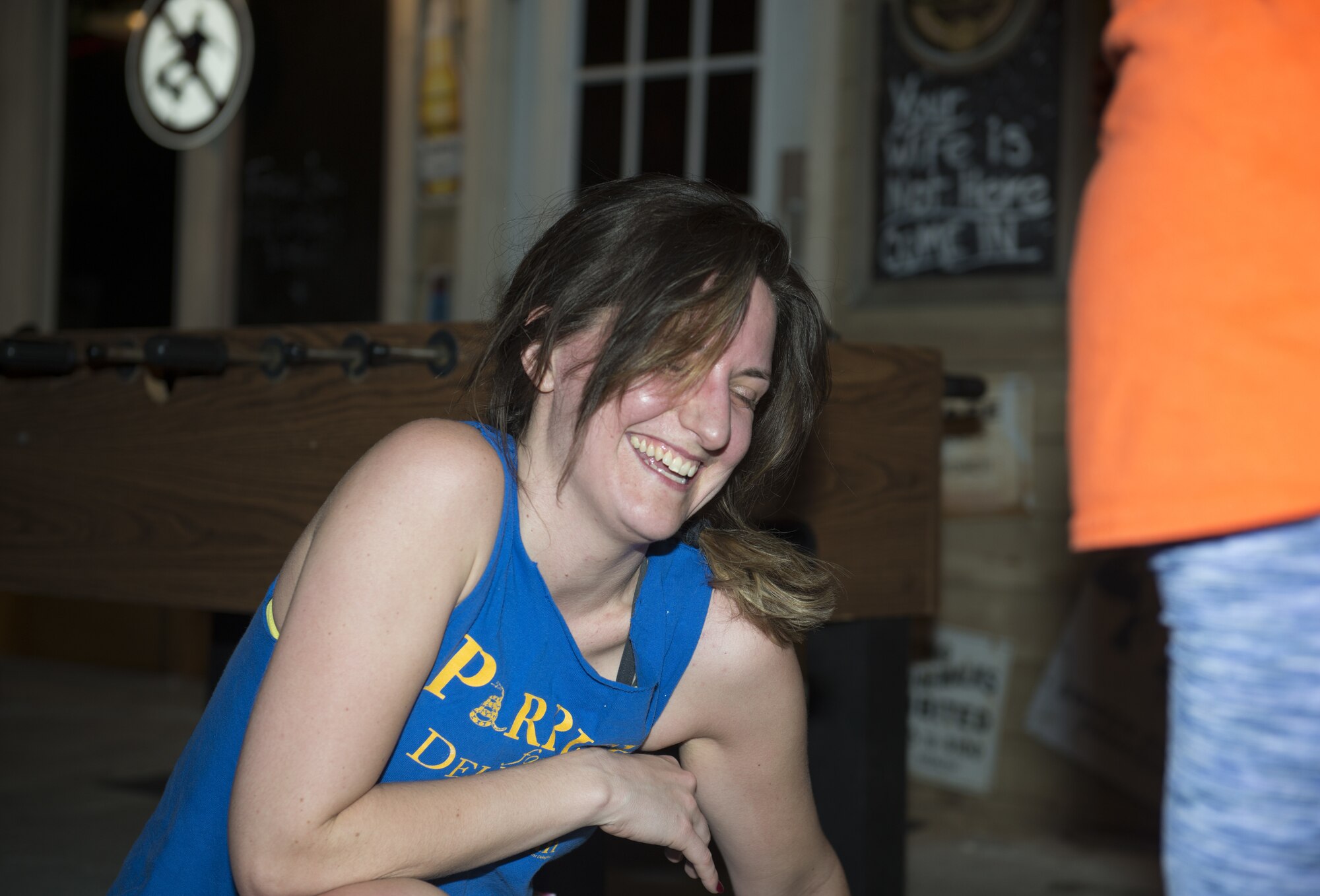 Bridget Ulrich, stretches after a four-mile run with Red White and Blue running group in Sumter, S.C., Feb. 25, 2019.