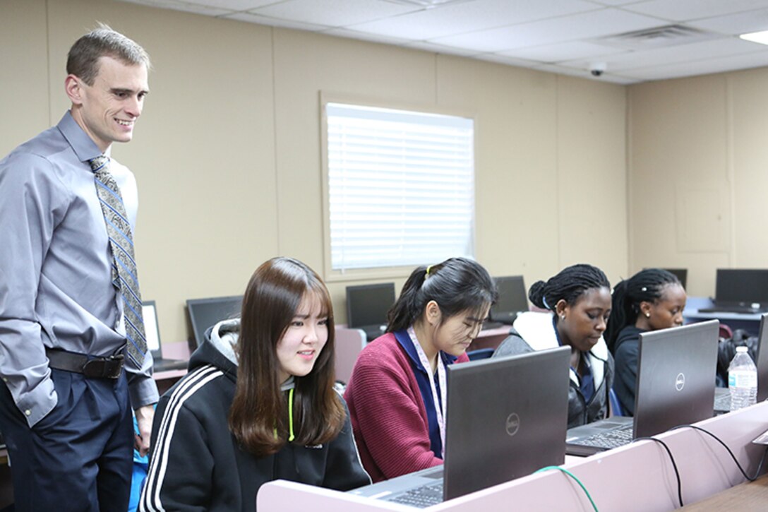 Kevin Lambert, a teacher at Layton Christian Academy in Utah, oversees his students as they work on computers donated to the school through the DoD Computers for Learning Program and DLA Disposition Services. (Courtesy photo)