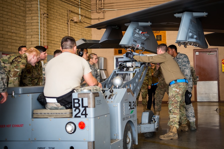 The 56th Maintenance Group conducts certification training on the installation of pylons for external munitions on the F-35A Lightning II, Feb. 13, 2019 at Luke Air Force Base, Ariz. The F-35 is designed to provide the pilot with unsurpassed situational awareness, positive target identification and precision strike in all weather conditions against ground targets, plus long range detection of air-to-air threats. (U.S. Air Force photo by Airman 1st Class Aspen Reid)