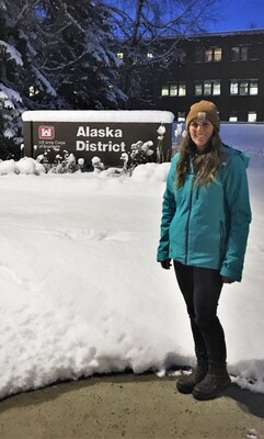 Honolulu District U.S. Army Corps of Engineer Kristen Rowe, Kwajalein Atoll Resident Office Project Engineer recently volunteered for the post-earthquake assessments in cold and snowy Alaska supporting the Alaska District. Rowe said when she is stateside she enjoys activities like skiing, hiking, and rock climbing but now that she lives on an island her activities have shifted towards more water-based sports like scuba diving, underwater photography, deep sea fishing, and surfing.