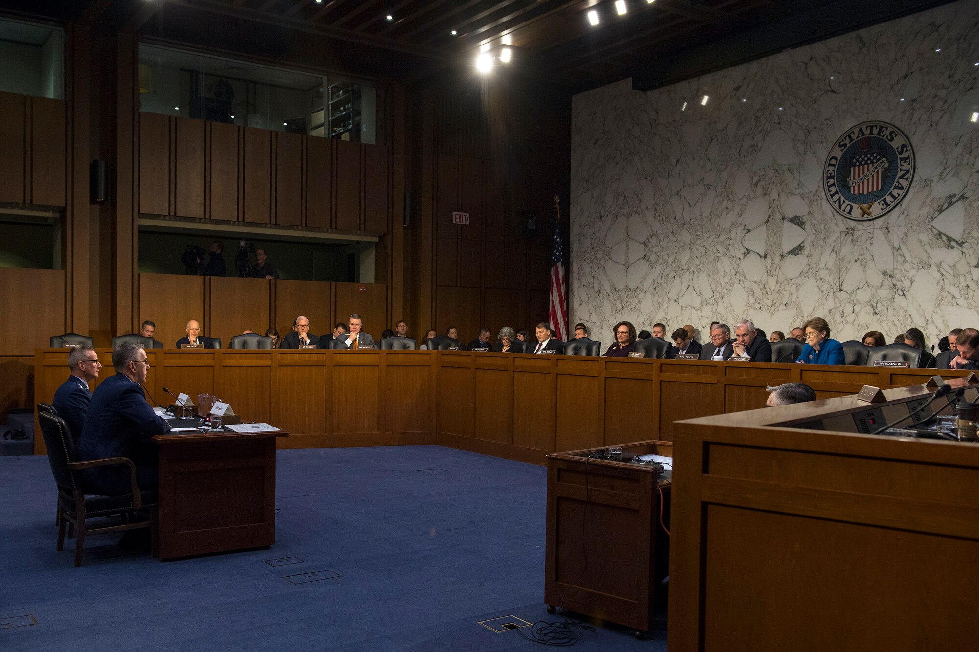 U.S. Strategic Command Commander Gen. John E. Hyten, and U.S. Northern Command and North American Aerospace Defense Command Commander Gen. Terrence J. O'Shaughnessy testify before the U.S. Senate Committee on Armed Services  on United States Strategic Command and United States Northern Command in review of the Defense Authorization Request for Fiscal Year 2020 and the Future Years Defense Program at the Hart Senate Building in Washington, D.C., Feb. 26, 2019.