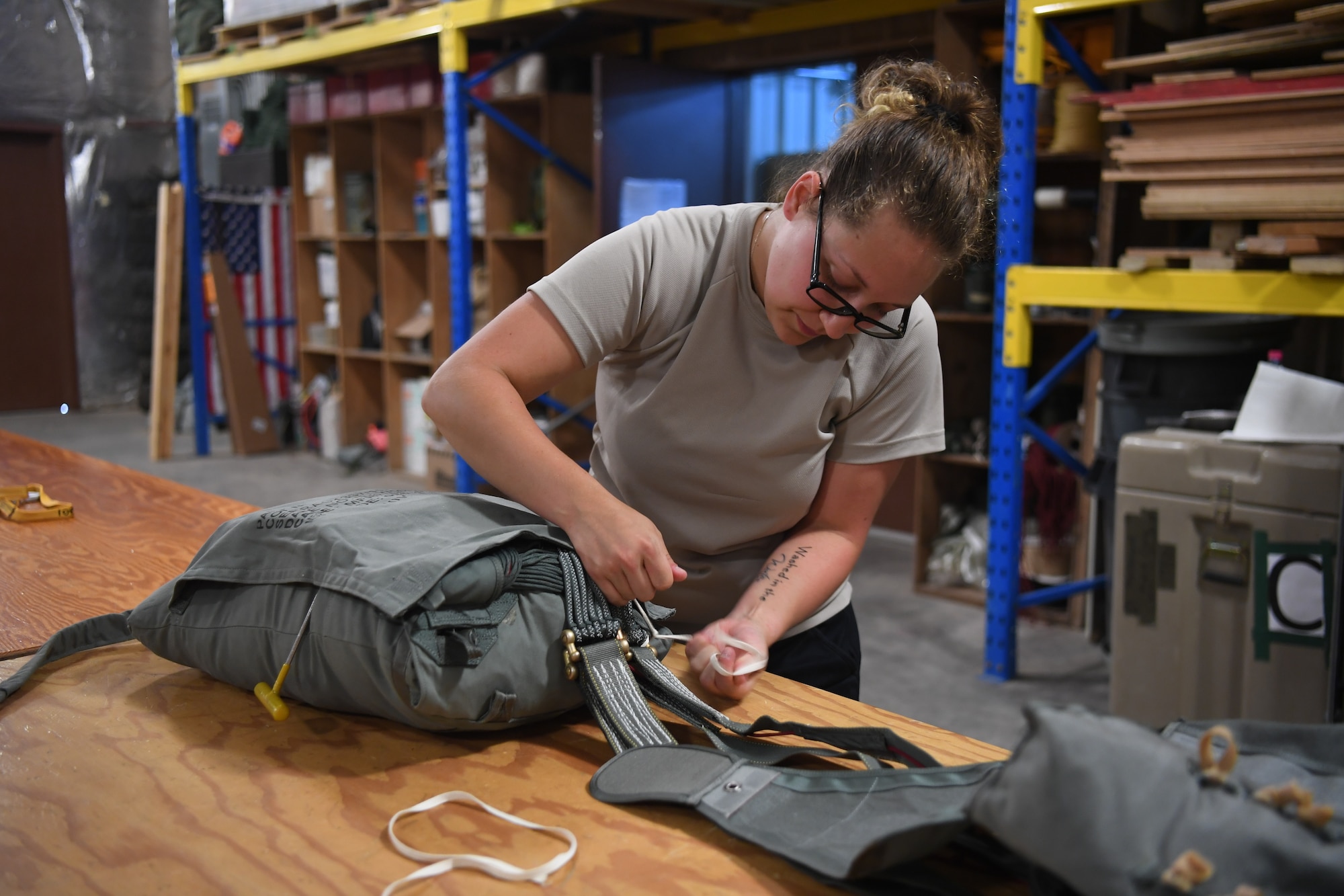The 82nd Expeditionary Rescue Squadron aircrew flight equipment flight maintains parachutes for operations in East Africa. (Last names withheld for security purposes.)