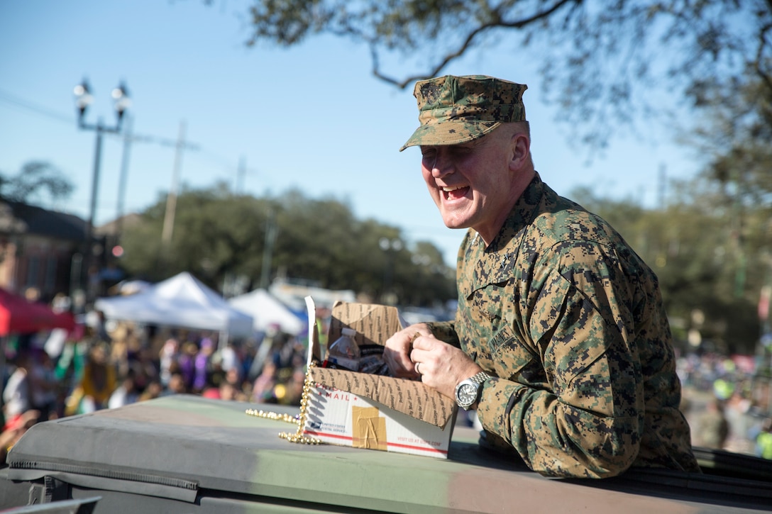 MARFORRES takes part in the parades to celebrate the Mardi Gras season with the New Orleans community.