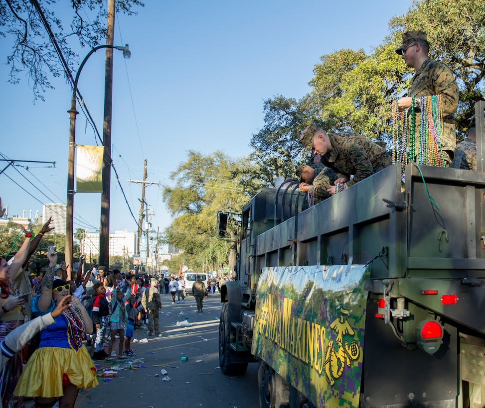 MARFORRES takes part in the parades to celebrate the Mardi Gras season with the New Orleans community.