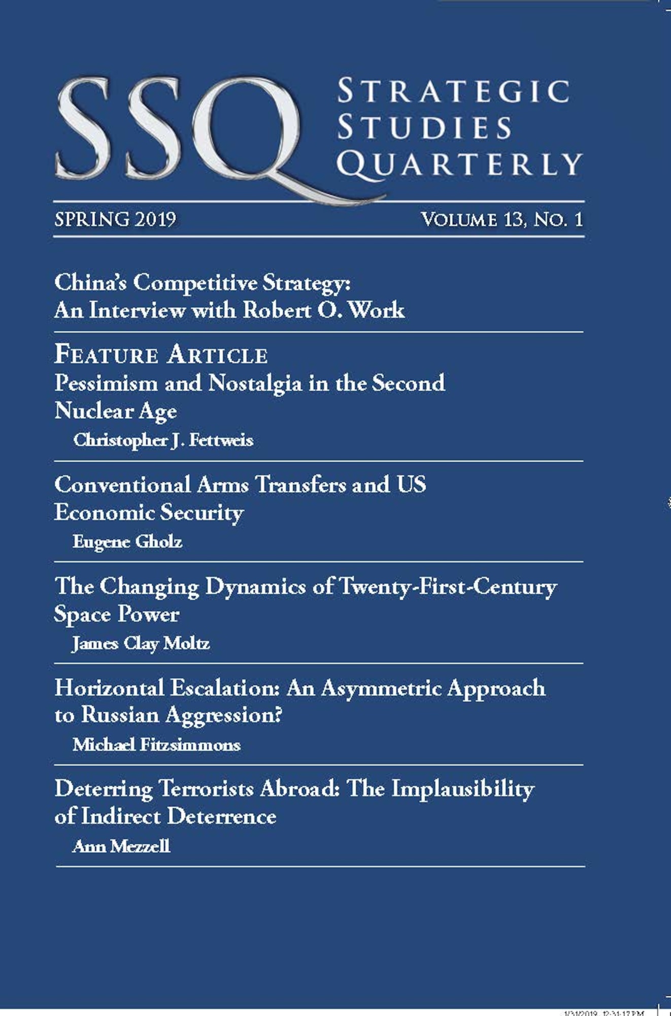 Air University Press releases spring 2019 Strategic Studies Quarterly