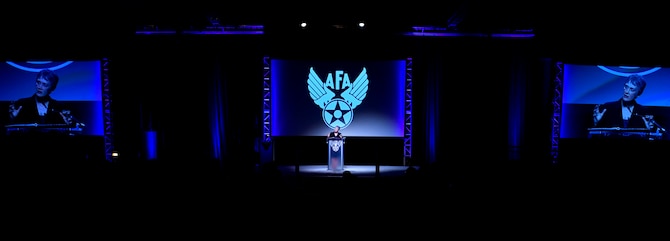 Secretary of the Air Force Heather Wilson gives remarks during the Air Force Association’s Air, Space and Cyber Conference in Orlando, Fla., Feb. 28, 2019. (U.S. Air Force photo by Wayne Clark)