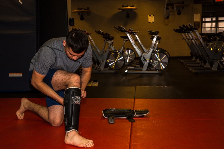 U.S. Marine Corps Sgt. Gianni Cappasso, an imagery analysis specialist assigned to Marine Fighter Attack Squadron 122, teaches Marines aboard Marine Corps Air Station (MCAS) Yuma Muy Thai techniques at the station gym on MCAS Yuma, Ariz., Feb. 13, 2019. Cappasso offers martial arts classes to Marines to provide them with the opportunity to use their spare time to become more deadly war-fighters and maintain a high level of physical fitness. (U.S. Marine Corps photo by Cpl. Isaac D. Martinez)