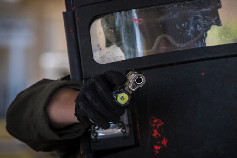 U.S. Marines with the Provost Marshal's Office (PMO), Headquarters and Headquarters Squadron (H&HS), Marine Corps Air Station (MCAS) Yuma, conduct Special Reaction Team (SRT) training on MCAS Yuma, Ariz., Feb. 25, 2019. The SRT is comprised of military police personnel trained to give an installation commander the ability to counter or contain a special threat situation surpassing normal law enforcement capabilities. (U.S. Marine Corps photo by Sgt. Allison Lotz)