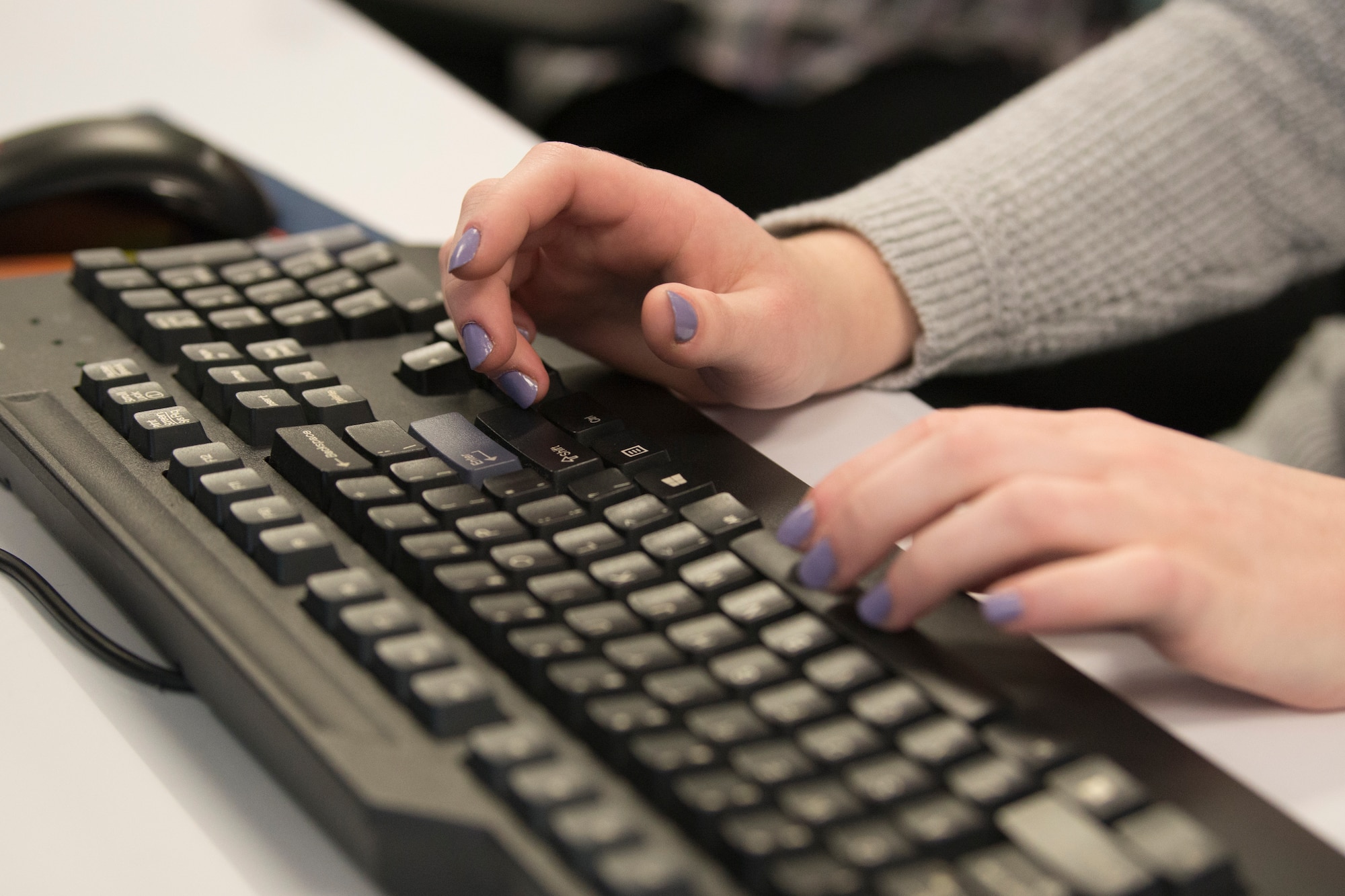 A student codes app programs during computer class Feb. 13, 2019, at Virginia Allred Stacey Junior/Senior High School at Joint Base San Antonio-Lackland, Texas.