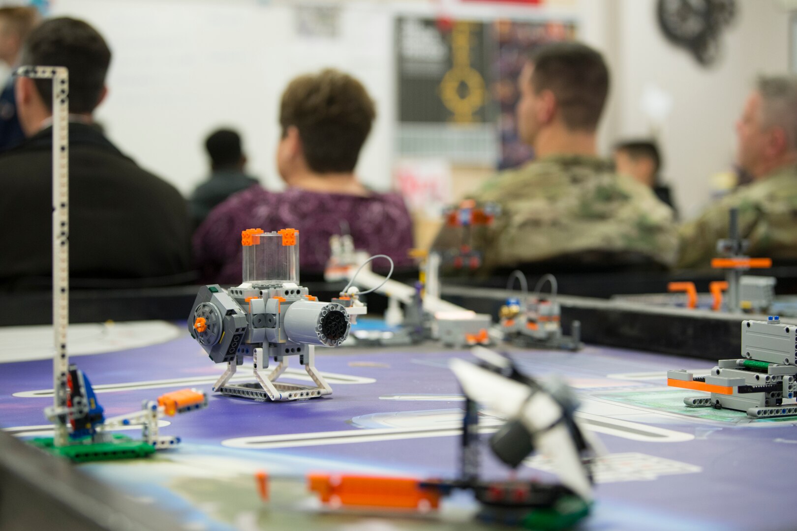 Col. Robert W. Trayers Jr., Air Force Recruiting Service vice commander, and Lt. Col. Steven Lamb, 502nd Installation Support Group vice commander, visited the Bots in Blue Feb. 13, 2019, at Virginia Allred Stacey Junior/Senior High School at Joint Base San Antonio-Lackland, Texas.