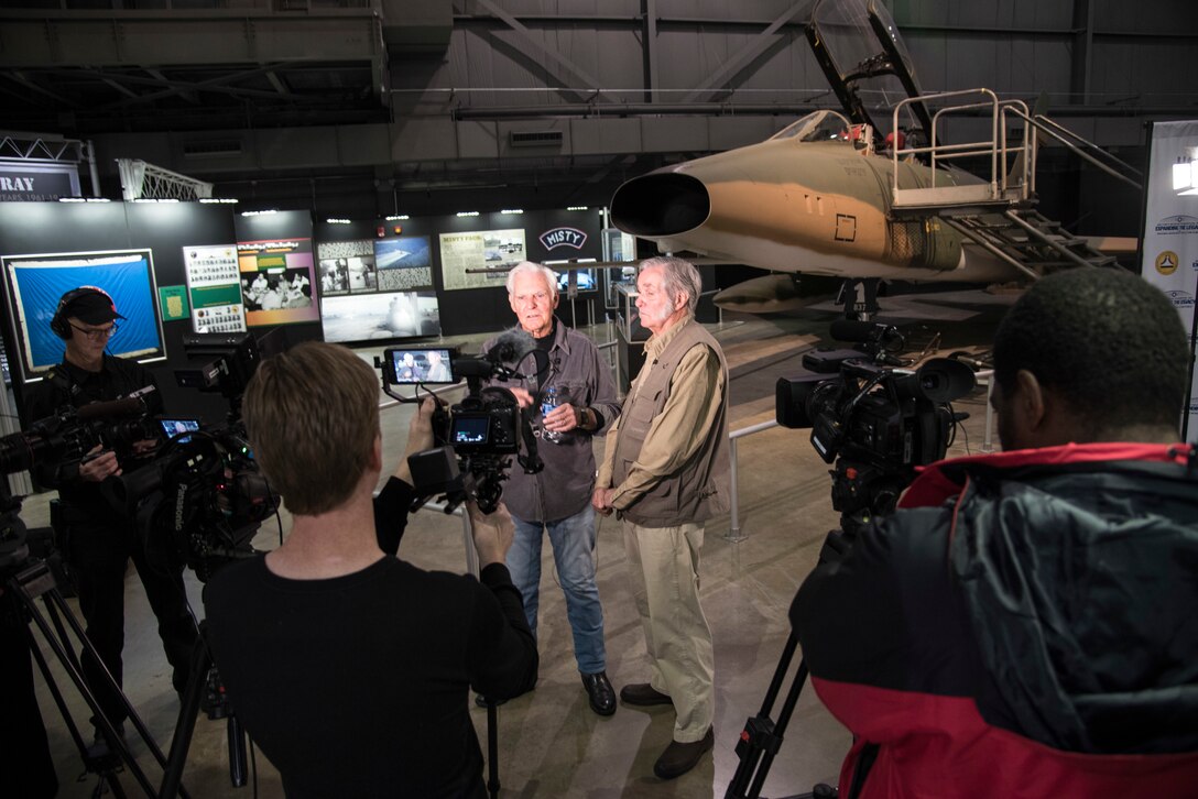 DAYTON, Ohio -- National Aviation Hall of Fame enshrinees Lt. Col.(Ret.)Dick Rutan and Burt Rutan share their comments with media at the National Museum of the USAF on Feb 21, 2019. (U.S. Air Force photo by Ken LaRock)