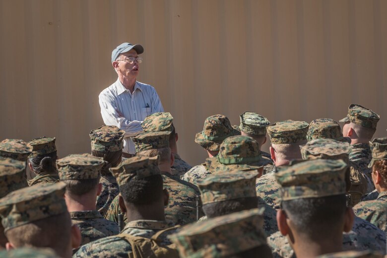 U.S. Marines and Sailors stationed on Marine Corps Air Station (MCAS) Yuma participate in "Operation Backbone" in Yuma, Ariz., Feb. 7, 2019. Operation Backbone is a quarterly unit exercise meant to strengthen the warrior's spirit in the non-commisioned officers (NCOs) and promote cohesion between them. The exercise consisted of a hike with the Headquarters and Headquarters Squadron (H&HS)  commanding officer and acting sergeant major, several classes, and a warriors night. Classes included simulated room clearing training, terrain model training, improvised explosive devices (IED) training, and the Family Advocacy Program on station sent out a representative to talk to the NCOs about leadership. (U.S. Marine Corps photo by Cpl. Isaac D. Martinez)
