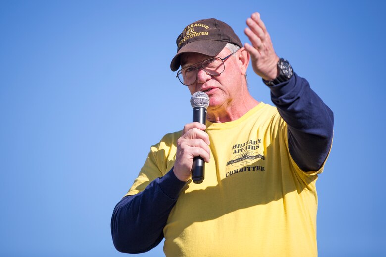 Retired U.S. Navy Capt. Dean "Doc" Hager, gives his opening remarks during Yuma Military Appreciation Day in Downtown Historic Yuma on Feb. 16, 2019. Military Appreciation Day is held to show the importance of the relationship between the City of Yuma and our service members and veterans. (U.S. Marine Corps photo by Sgt. Allison Lotz)