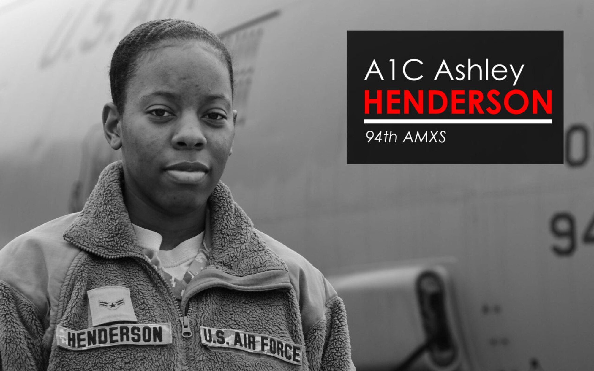 This week’s Up Close features A1C Ashley Henderson, 94th AMXS crew chief. Up Close is a series spotlighting individuals around Dobbins Air Reserve Base. (U.S. Air Force graphic/Staff Sgt. Andrew Park)