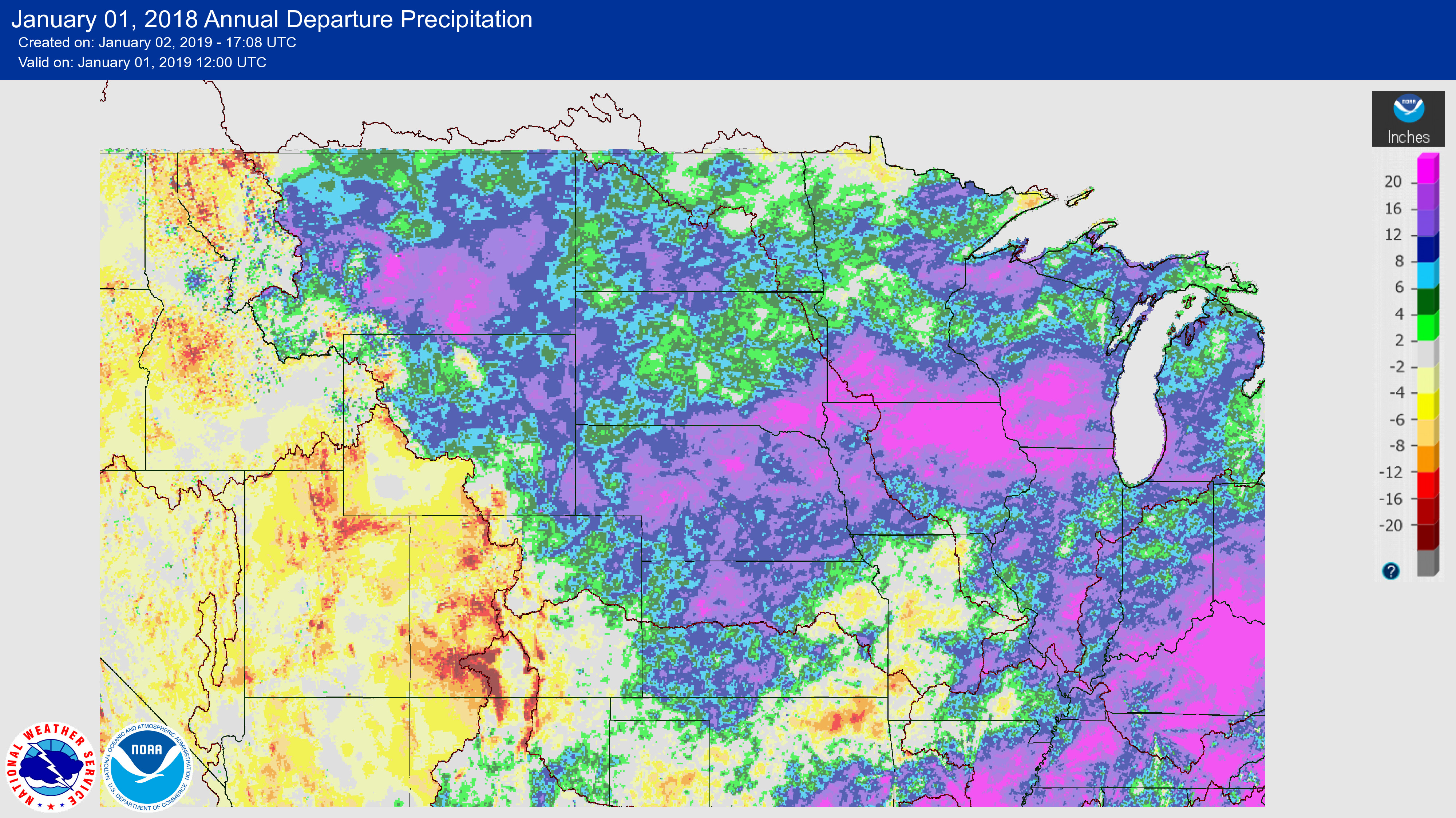 Annual precipitation 8 to 20 inches above normal in several parts of the Missouri Basin