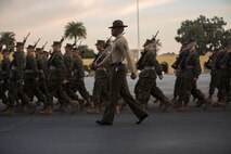 Recruits with Alpha Company, 1st Recruit Training Battalion, march during a final drill evaluation at Marine Corps Recruit Depot San Diego, Dec. 22.