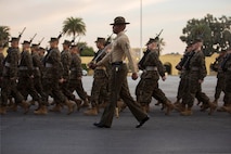 Recruits with Alpha Company, 1st Recruit Training Battalion, march during a final drill evaluation at Marine Corps Recruit Depot San Diego, Dec. 22.