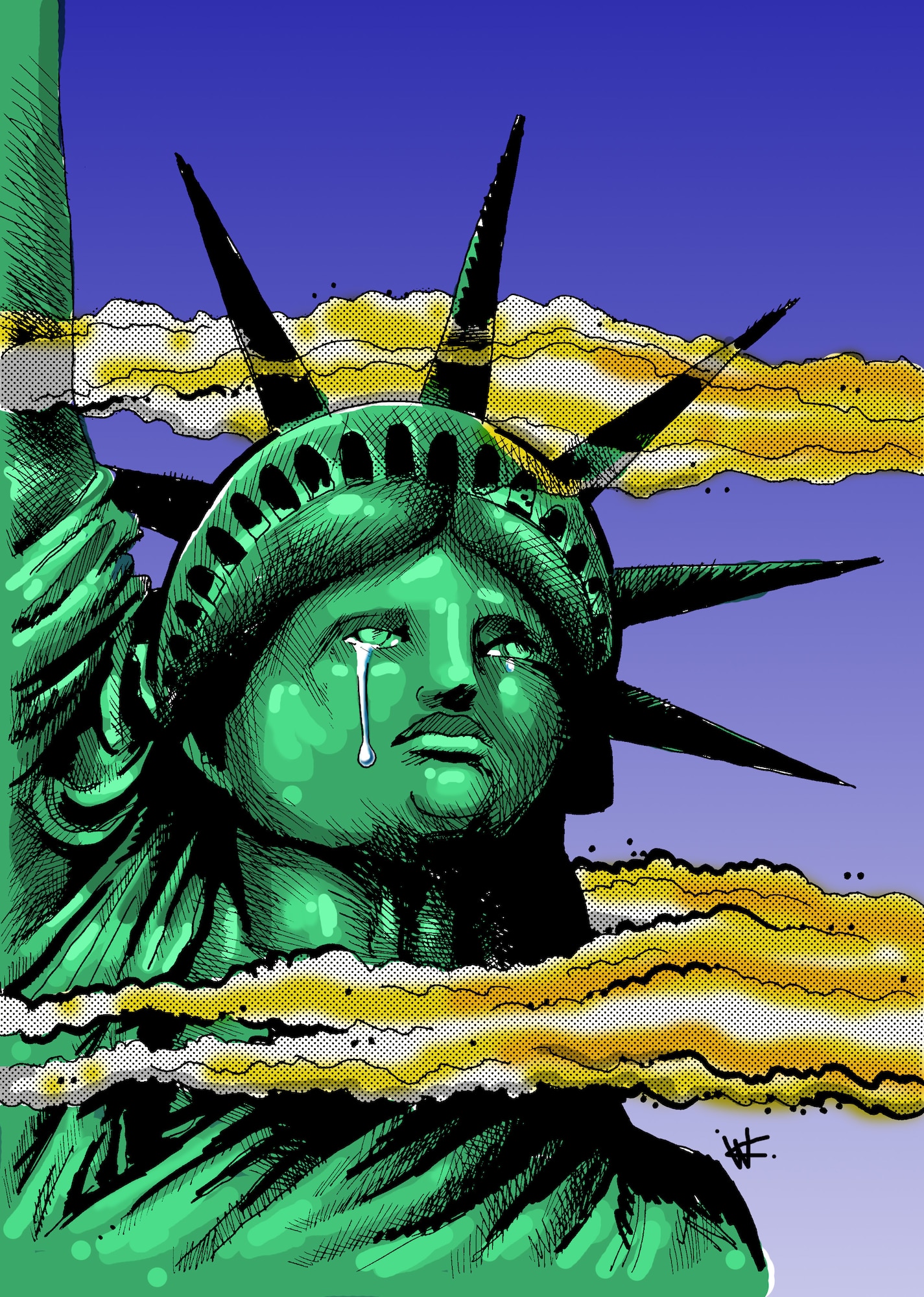911 Statue of Liberty crying
Pen and ink drawing, digitally colored