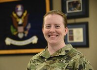 U.S. Army Staff Sgt. Cheryl Skabialka, an information system specialist, serves as a member of the Commander's Communication Team, U.S. Army Space and Missile Defense Command/Army Forces Strategic Command at Redstone Arsenal, Alabama. Skabialka is the command's Workforce Wednesday featured Soldier for Oct. 24. (U.S. Army photo by Carrie David Campbell)